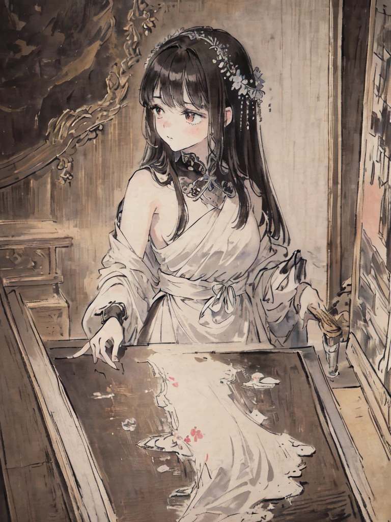 masterpiece, best quality, an extremely delicate and beautiful girl,an extremely delicate and beautiful, world masterpiece theater, ultra-detailed, highly detailed, best quality, dark white hair, highres, extremely detailed,1girl, best quality, illustration, looking at viewer, impasto, canvas, oil painting, realistic, realist ,real,