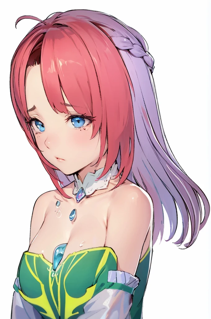 beautiful girl,sad,Leaning forward,Watery eye,Cleavage,Chest jewels,Braid,Blue Eyes,4k,8k,Highest quality