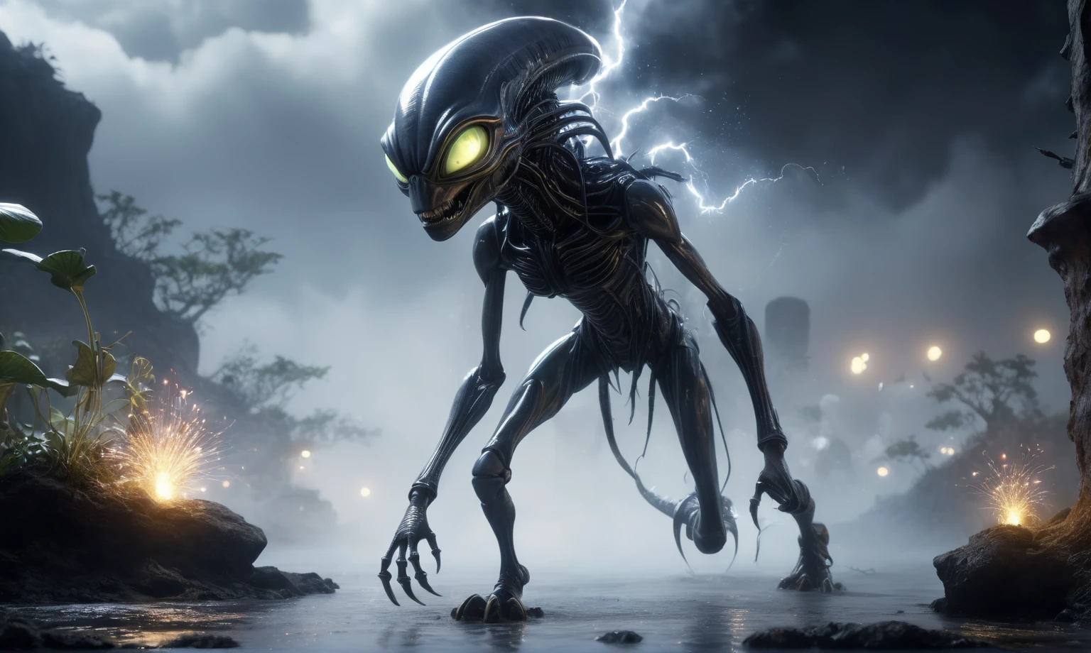 full body length,niobium goblin,native africa xenomorph,once pretty face,eyebrow up,full body shot,ominous landscape,niobium gray atmosphere,photo,photorealism,Masterpiece,natural skin textures, hyper realism,hyper detailed,High contrast,Realism,Ultra Detailed,irina yermolova,close full body shot,32K resolution,Nikon Z9, ,demonic, dust, smoke, audience, mist, featuring ultra-realistic and hyper-realistic elements,  Marta Bevacqua, Ellen Jewett, Kawacy, Katsuya Terada, Carne Griffiths, explosive lightning, sparks, concert lighting,  bokeh,  luminal space that feels both bright and surreal. Includes liquid fluid elements for added depth and movement. Rendered in an unreal engine and post-processed to achieve . Evokes a sense of dreamy, ethereal 
and mystical mood,pixar movie still, pixar movie screenshot, frame from pixar movie, animated movie still, still from the pixar movie, still from a pixar movie, disney pixar movie still, pixar movie scene, still from pixar movie, still from a 2001 pixar movie, pixar render, animated film still