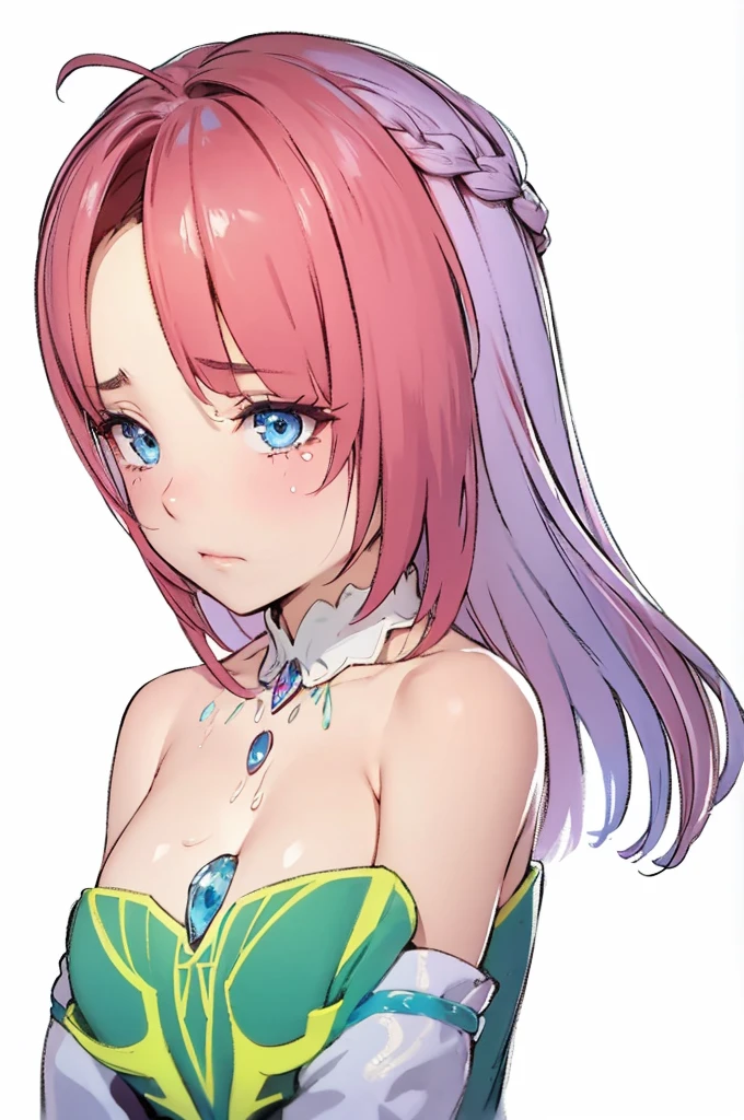 beautiful girl,sad,Leaning forward,Watery eye,Cleavage,Chest jewels,Braid,Blue Eyes,4k,8k,Highest quality