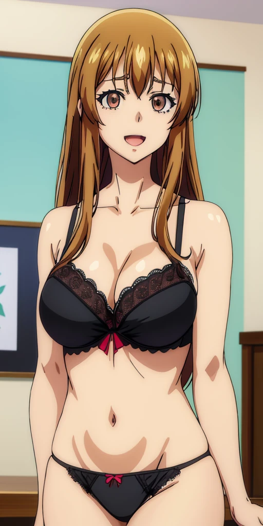 Medium breasts , black bra, panties, Busty, best quality, (masterpiece:1.2), highly detailed, street,
1girl, kotegawa nanaka, looking at viewer, slight smile, open mouth, brown eyes, long hair, indoor, room, bedroom, wardrobe, close up