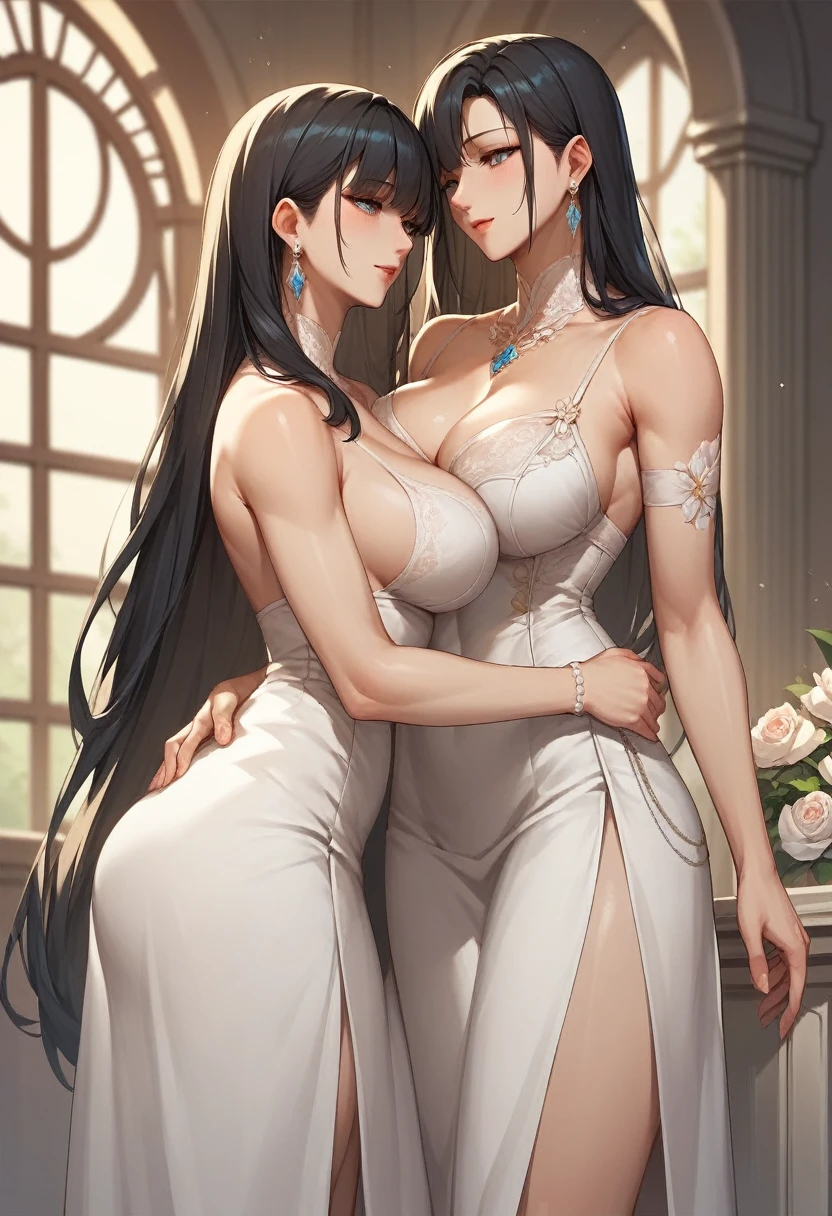 Mature women,Long black hair,Bangs,White skirt,high quality,Beautifully,masterpiece