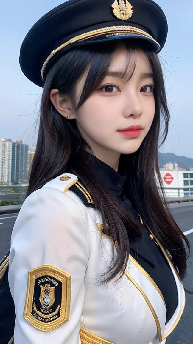 最high quality, masterpiece, 32k、Very detailed、Realistic、1 girl, Japanese women、Light blue military uniform costume、High-grade, futuristic, sexy costume, White military uniform、US Army military uniform hat、White and gold military uniform、class seal、Wearing a white and gold military uniform hat(military officer uniform hat), Cute face, (photo Actual:1.3),Edge lighting, (Skin with attention to detail:1.2), 8k超High resolution, Single-lens reflex camera, high quality, High resolution, 4K, 8k, Optimal ratio of four fingers to one thumb, (Actual:1.3), cute 1 girl, Realistic、Super Realistic、32k、Very detailed、masterpiece, 最high quality, beautiful girl, beauty、Gorgeous girl, Medium chest、Big Ass, Narrow waist, Leg spread, Plenty of facial detail, City of the Future, Super detailed, High resolution, masterpiece, high quality, High resolution,