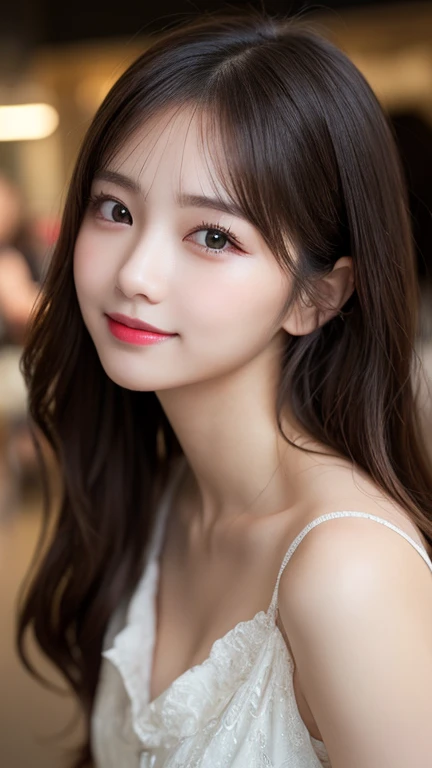 Tabletop, Highest quality, shape, Very detailed, finely, High resolution, 8k wallpaper, 完璧なダイナミックな構shape, Beautiful and exquisite,ランダムなcute髪,,Natural color lip, Bold sexy pose,smile、20-year-old girl、cute、Looking into the camera,Always blur the background,Perfect and beautiful face,Slim face and figure,Big eyes、Putting on gal makeup,Small face,Shooting from below、Blurred Background,Elegant feminine face、smile、Actual Photos、Adult Lolita Fashion