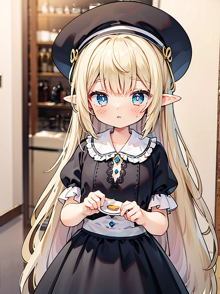 Black Lolita，Long skirt，blond，blue eyes，Girl，Elf