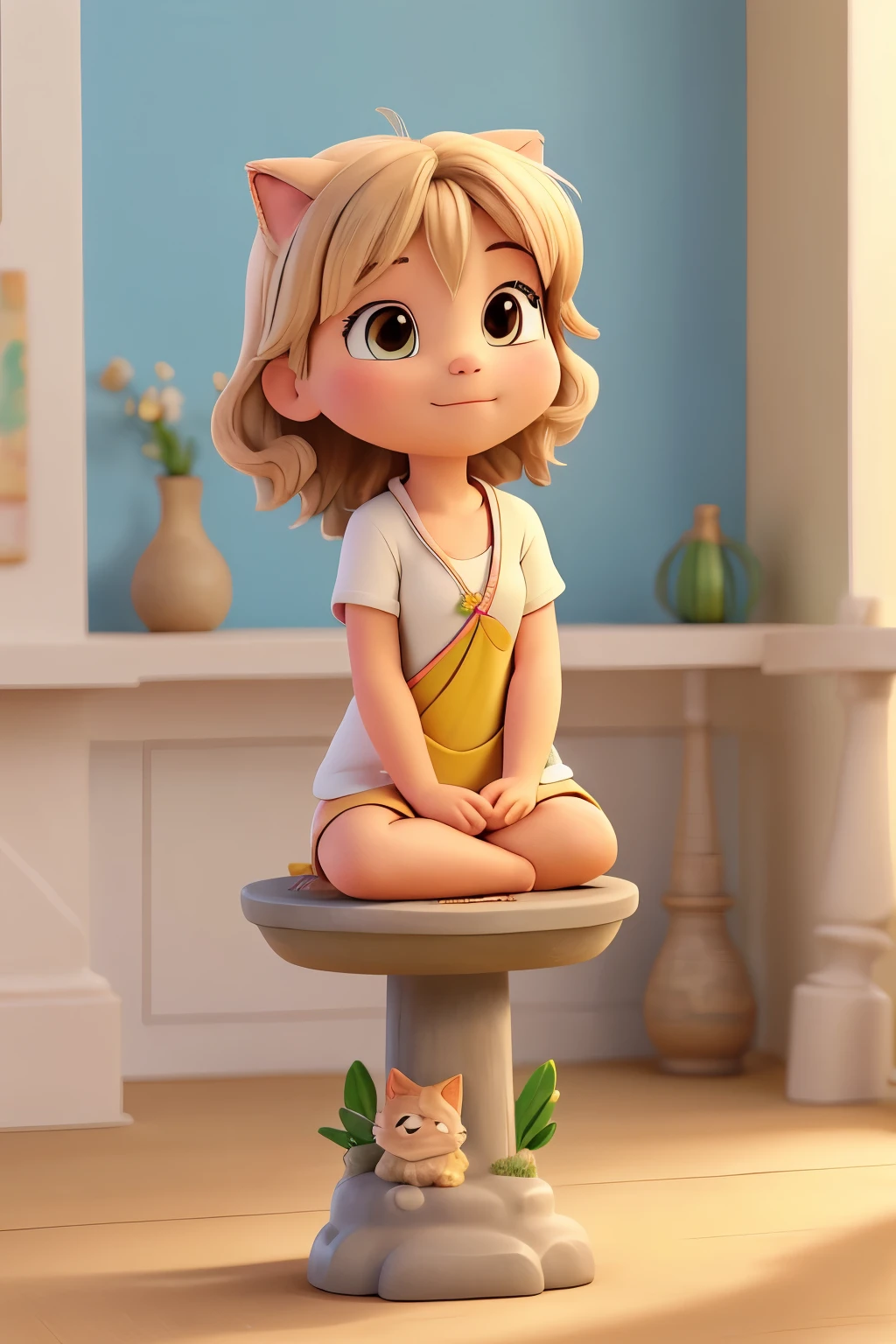 1 mascot cat character, resembling a tabby cat, seated in meditation posture, exuding serenity and tranquility, dressed in gentle Buddha-like attire, (Masterpiece:1.25), (best quality:1.25), (high-definition:1.1)