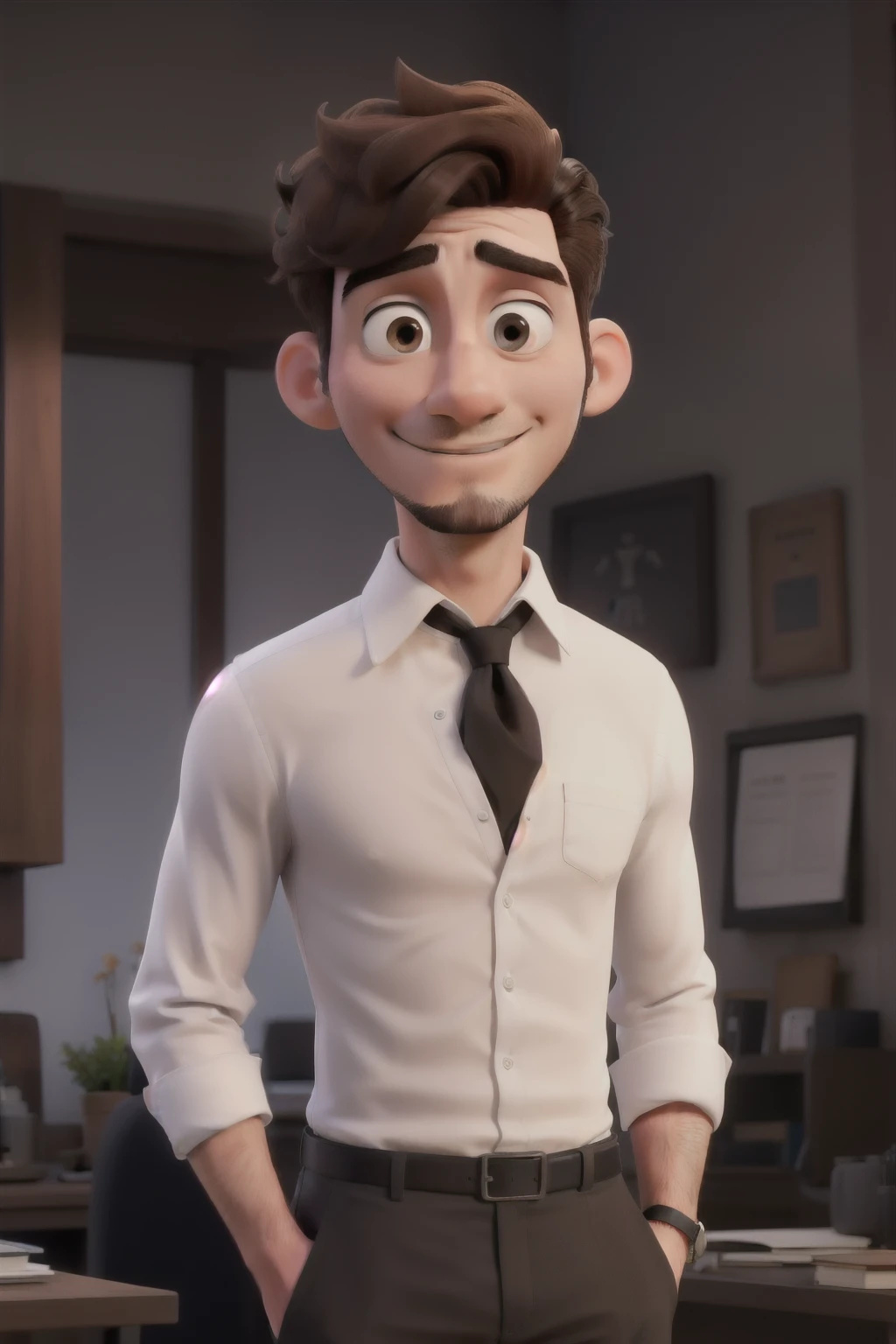 Gentleman in a white shirt with black pants with brown hair and a goatee 