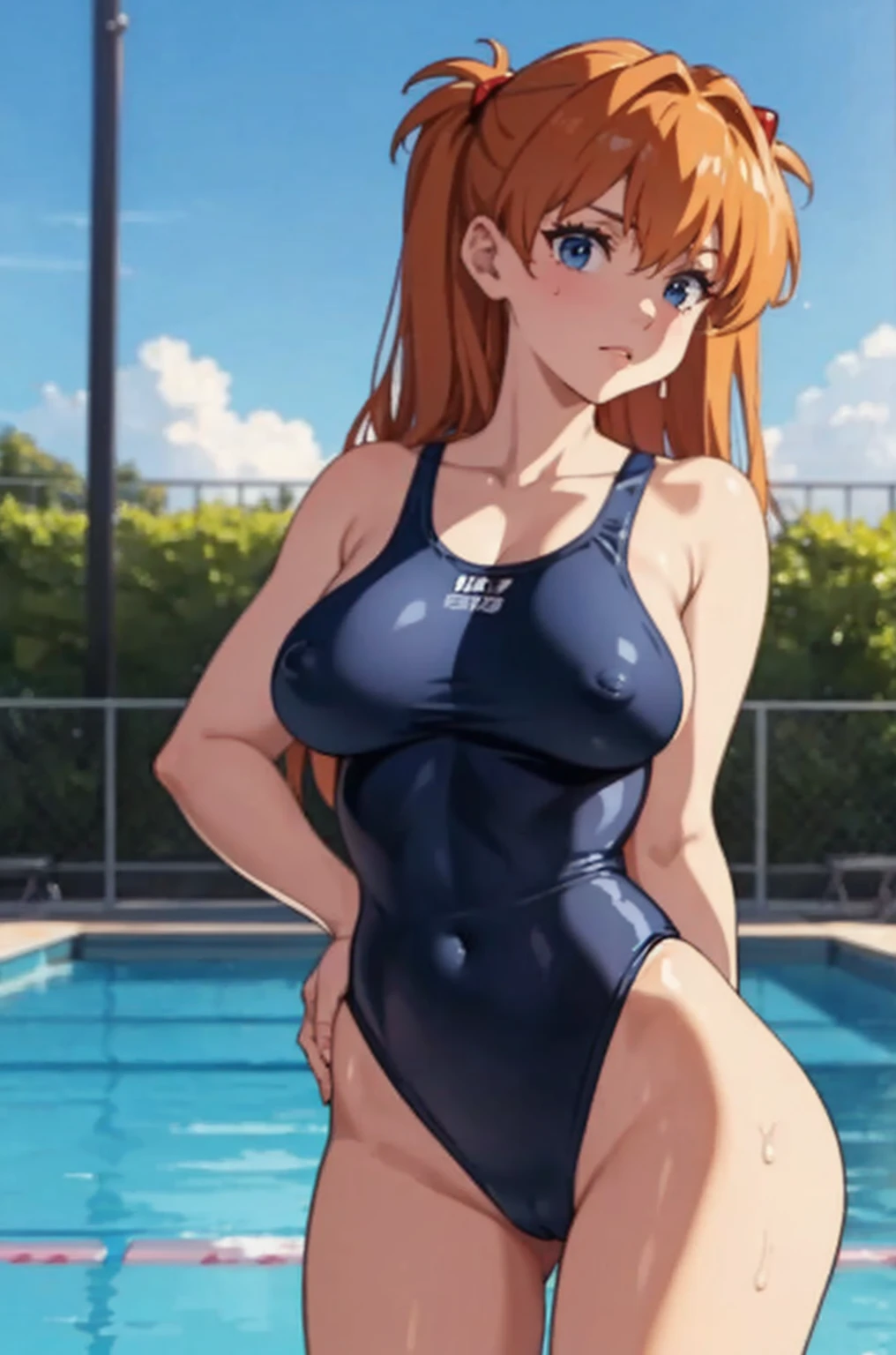 cowboy shot,plump,{{{erect nipples}}},{{{{{Swimming pool}}}}},{{{wet school swimsuit}}},one-piece-swimsuit,competition swimsuit,{{{{{sweaty skin}}}}},arms behind back,{{{crowd}}},many mens,{{{audience}}},multiple mens,audience,{{{{{Swimming pool}}}}},erect nipples,huge breasts,nipples,{{{{{souryuu asuka langley}}}}},{{{{{in EVANGELION style}}}}},exhibitionism,exhibitionism,public indecency,embarrassed,aroused,{{{masterpiece}}},{{{best quality}}},{{ultra-detailed}},{illustration},{{an extremely delicate and beautiful}}