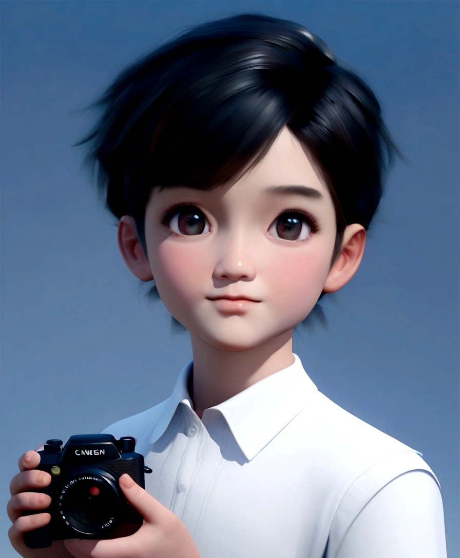 a close up of a person holding a camera in front of a blue sky, realistic anime 3 d style, kawaii realistic portrait, artwork in the style of guweiz, anime realism style, adorable digital painting, smooth anime cg art, anime styled 3d, photorealistic anime, yanjun chengt, cute cartoon character, cute character, realistic anime artstyle