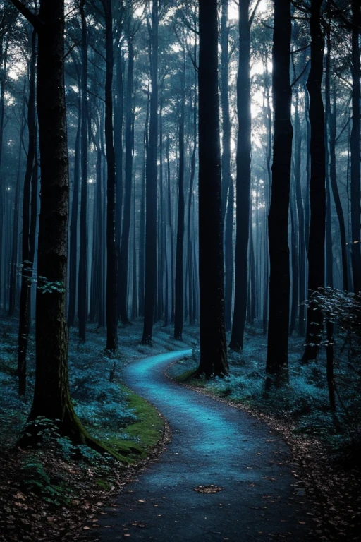 Blue fantastic forest with vampires