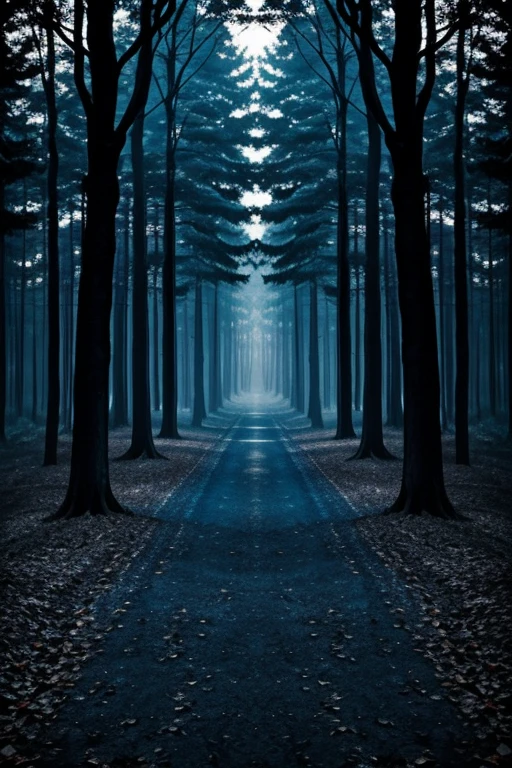 Blue fantastic forest with vampires