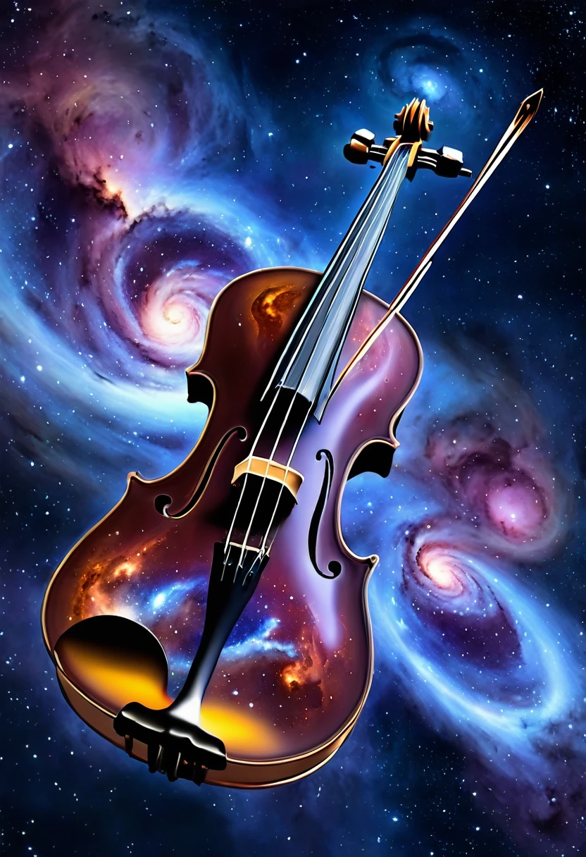 dreamlikeart, galaxy, outer space, nebula, star, [cyberpunked] Three string fiddle from the stars (star:1.5),