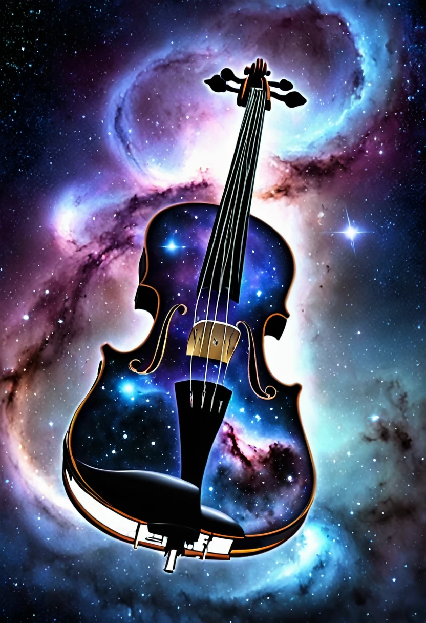dreamlikeart, galaxy, outer space, nebula, star, [cyberpunked] Three string fiddle from the stars (star:1.5),