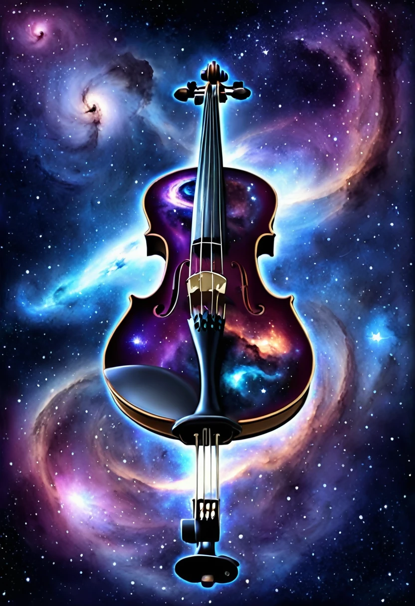 dreamlikeart, galaxy, outer space, nebula, star, [cyberpunked] Three string fiddle from the stars (star:1.5),