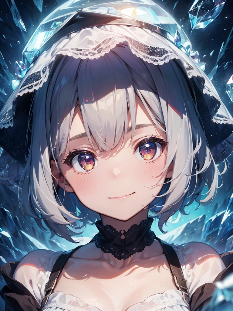 A quiet and cool place,Full of dreamy atmosphere,Everything is made of crystal,only one girl is alive,She looked at the environment,A natural smile appeared on his face