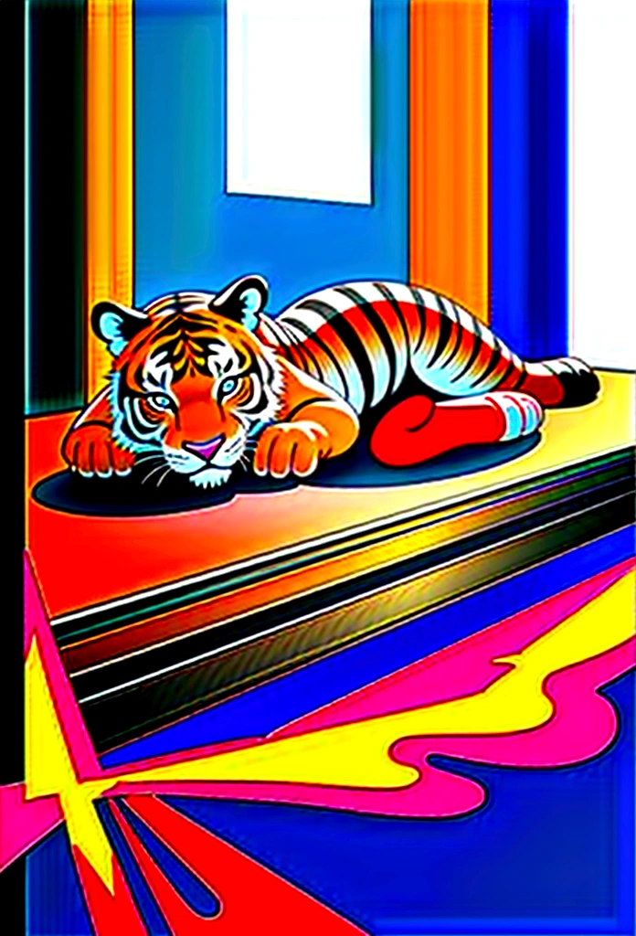 Baby tiger lying in front of the fireplace、A fun atmosphere