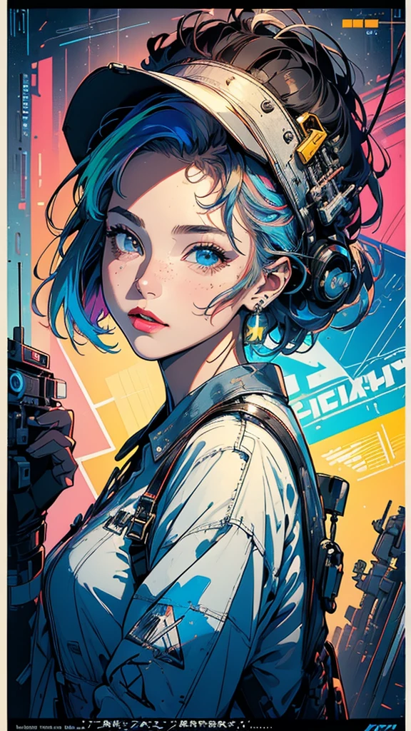 (((masterpiece, highest quality))),(((solo:1.2))),(((1girl:1.2))),32k wallpaper, very detailed, poster, vintage science fiction,(((((geometric cinematic movie poster))))), (bauhaus), shape,(((abstract))),(mid century modern),movie poster,(((((portfolio))))),(((((Close-up))))),(((((bust up))))),((((more various angle)))),(((highlight))),Vast landscape,((((heterochromia)))),(((complete. detailed face))),((((Extremely talented)))),(((((most complicated machine))))),(((genius mechanic))),((Overall colorfully)),neon sign