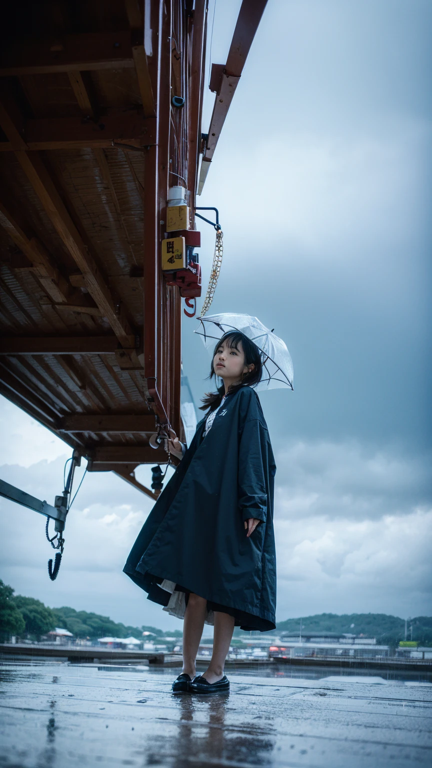 ((crane))、Rainy Sky、((1girl)),from below