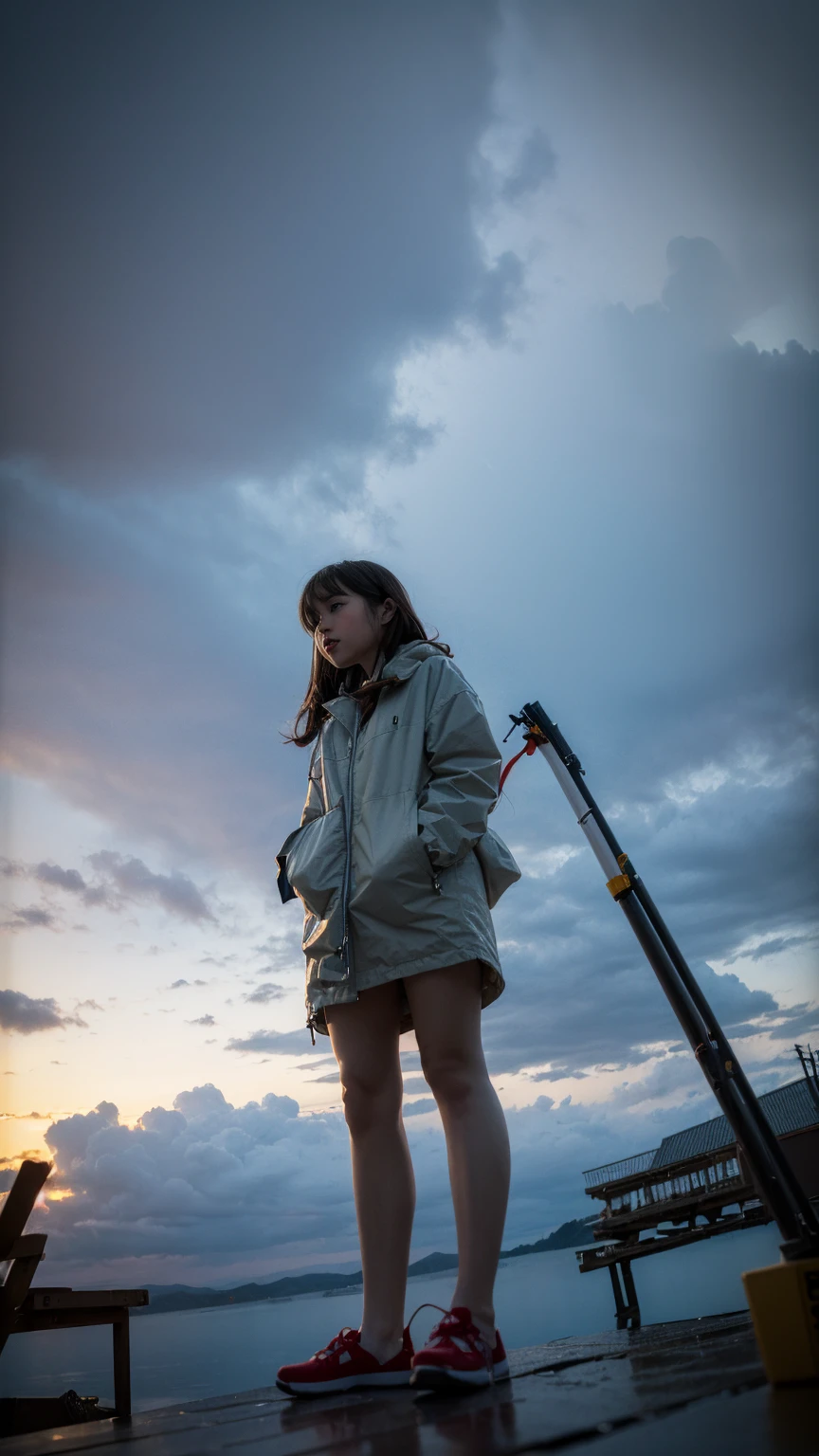 ((crane))、Rainy Sky、((1girl)),from below