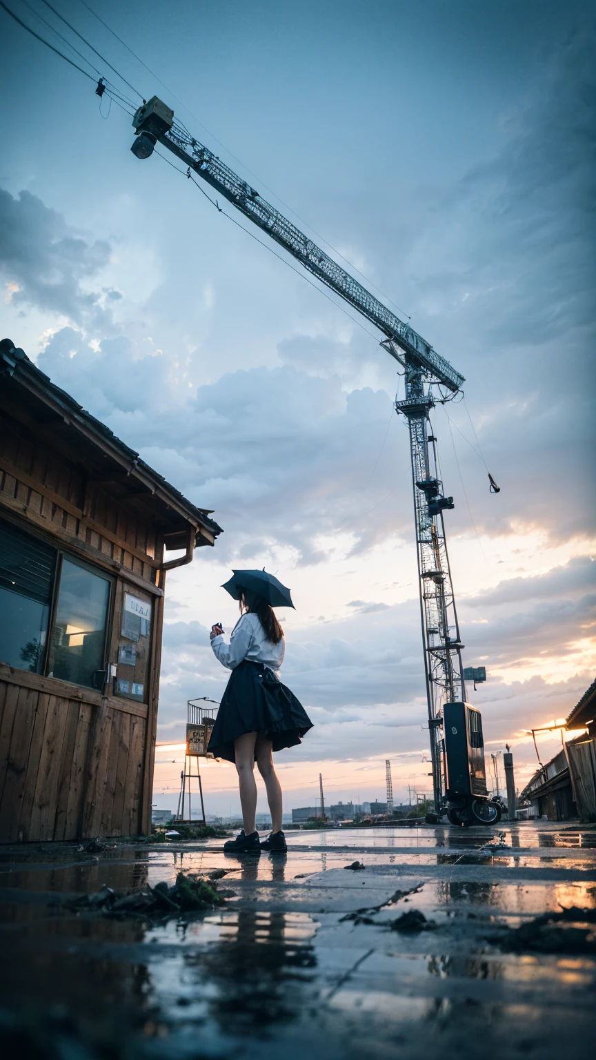 ((crane))、Rainy Sky、((1girl)),from below