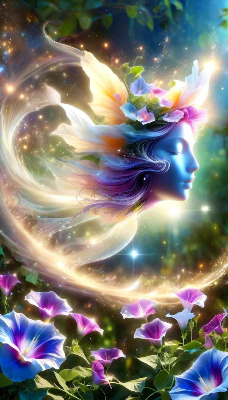Made by AIS-RCN, 8K Photo, "words, Beautiful and angelic,Jumping out of a morning glory flower, Transform your thoughts into delicate works of art.", Supple, Side light,