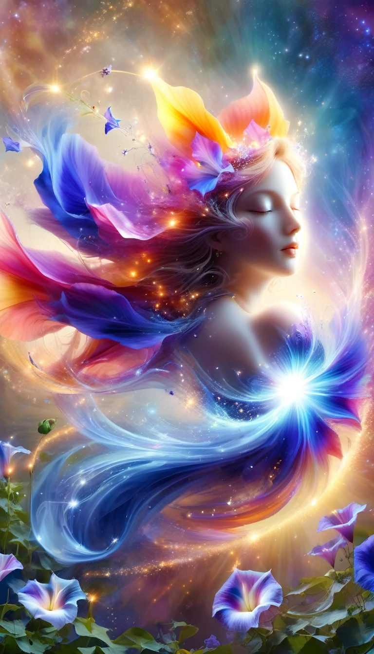 Made by AIS-RCN, 8K Photo, "words, Beautiful and angelic,Jumping out of a morning glory flower, Transform your thoughts into delicate works of art.", Supple, Side light,