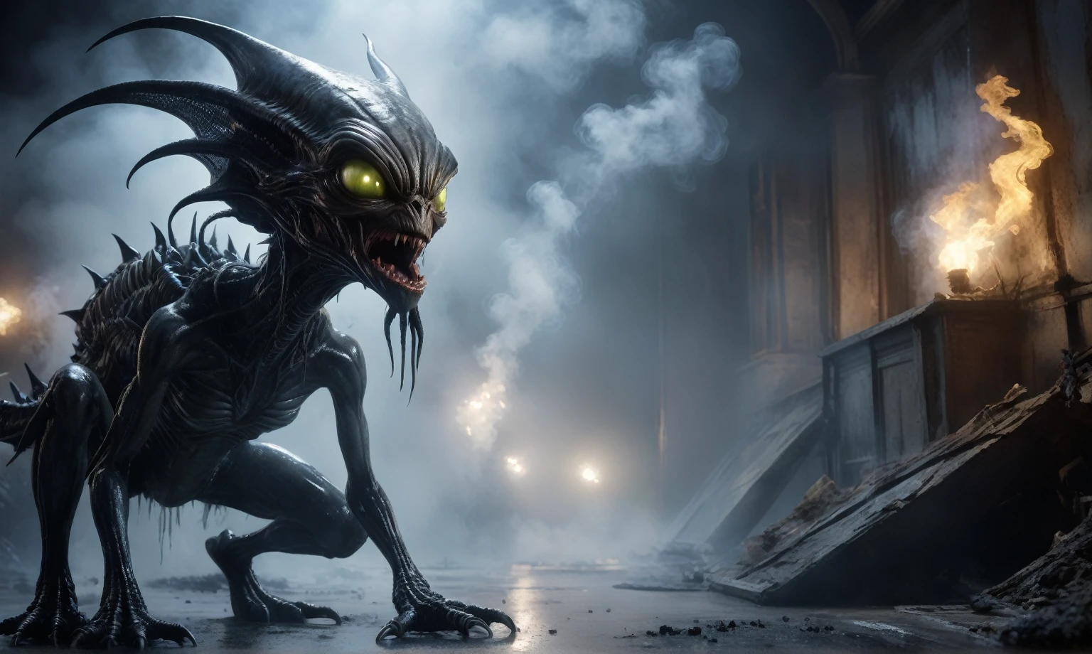 full body length,niobium goblin,native africa xenomorph,once pretty face,eyebrow up,full body shot,ominous landscape,niobium gray atmosphere,photo,photorealism,Masterpiece,natural skin textures, hyper realism,hyper detailed,High contrast,Realism,Ultra Detailed,irina yermolova,close full body shot,32K resolution,Nikon Z9, ,demonic, dust, smoke, audience, mist, featuring ultra-realistic and hyper-realistic elements,
Marta Bevacqua, Ellen Jewett, Kawacy, Katsuya Terada, Carne Griffiths, explosive lightning, concert lighting, bokeh, luminal space that feels
both bright and surreal. Includes liquid fluid elements for added depth and movement. Rendered in an unreal
engine and post-processed to achieve . Evokes a sense of dreamy, ethereal
and mystical mood,horror pixar movie still,thriller disney movie ,pixar render, animated