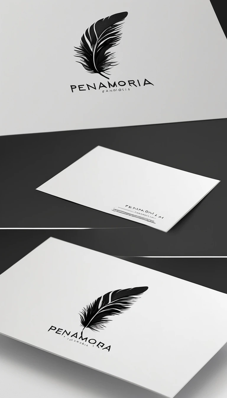 A minimal, modern, simple, cinematic logo design for the brand “Penamemoria". Create a modern, minimalistic, high-quality, logo of a feather transforming into a bird