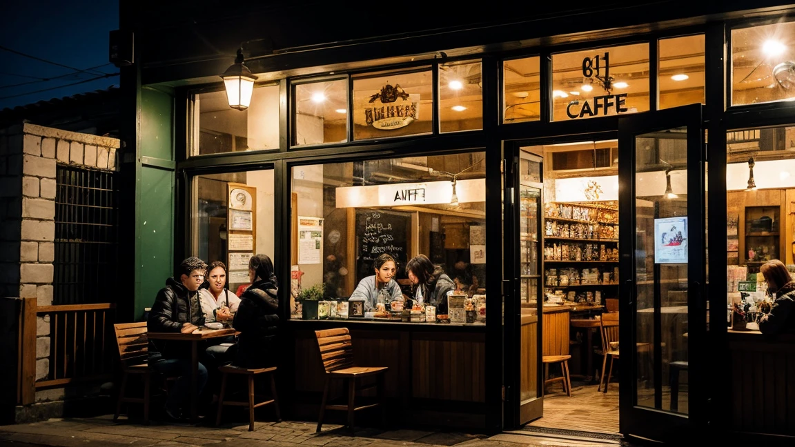 Night Cafe, notebook, window, it's raining, Dim Light, Chill, Calm, High resolution, Super sharp, 8k, masterpiece