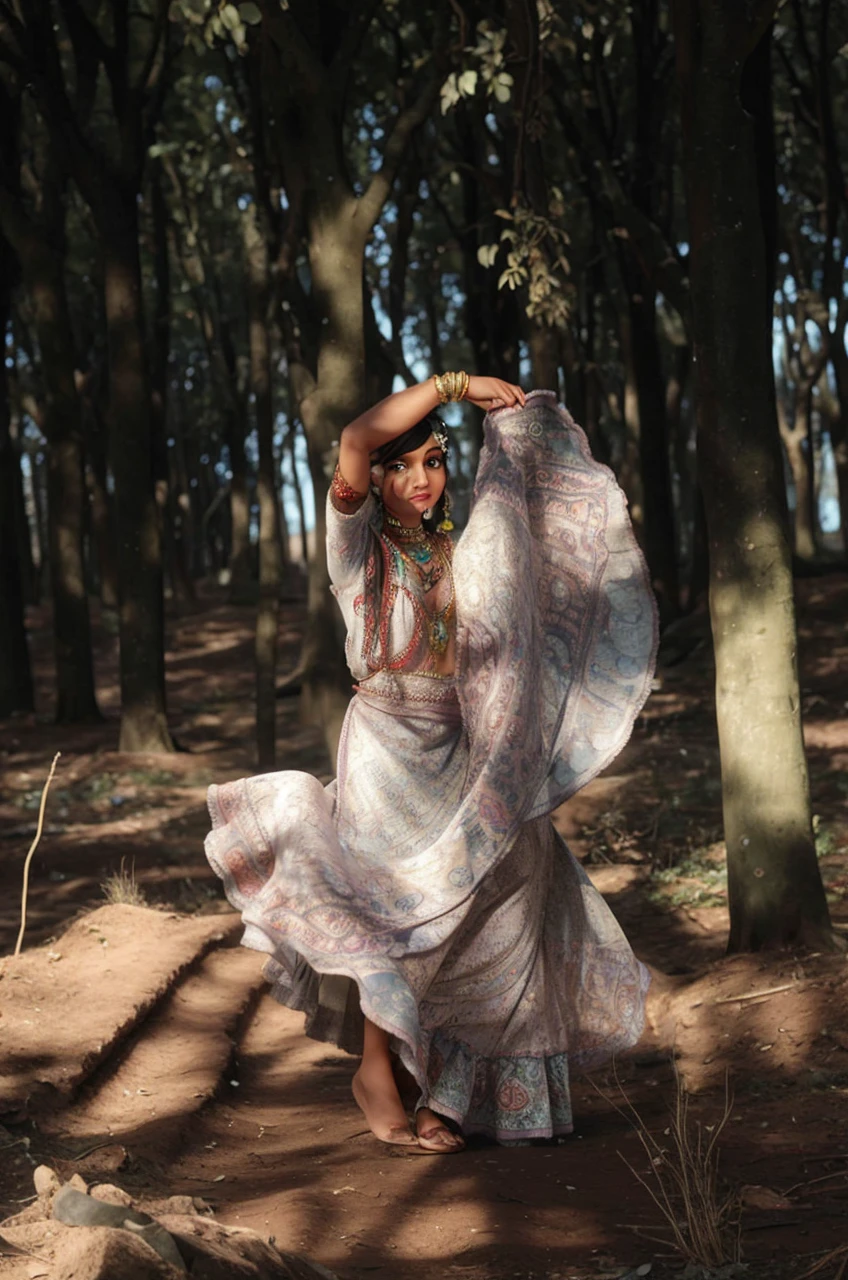 Gypsy woman dancing with Hindi features 
