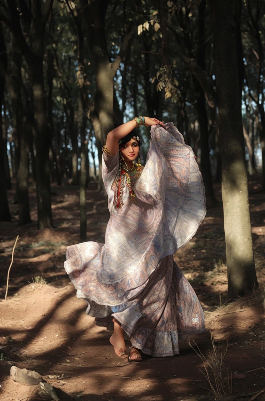 Gypsy woman dancing with Hindi features 