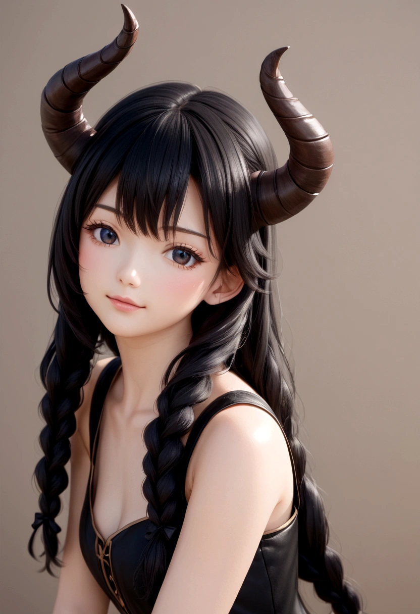 anime girl with long black hair and horns posing for a picture, digital anime illustration, anime styled digital art, fantasy art style, digital anime art, detailed digital anime art, anime in fantasy style, anime styled 3d, 8k high quality detailed art, 2. 5 d cgi anime fantasy artwork, cute detailed digital art, extremely detailed artgerm