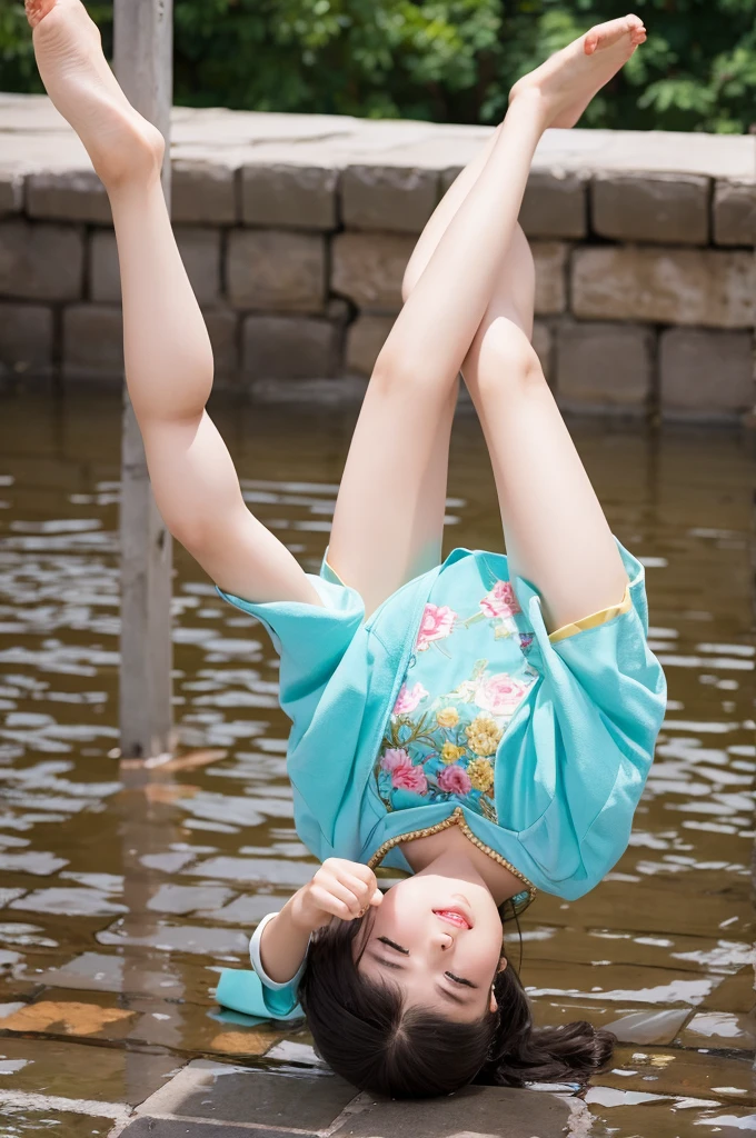 vietnamese woman,Beautuful Women,Crawling on all fours,crawling on hands and knees,Kneeling position,((put out the tongue)),(((Drooling))),dripping saliva,Kamimei,(((Ao Dai))),(Landscape of Vietnam), surrealism, F/1.2, Fuji Film, 35 mm, 8K, Super Detail, nffsw, masutepiece, Textured skin, High quality, Best Quality, hard disk