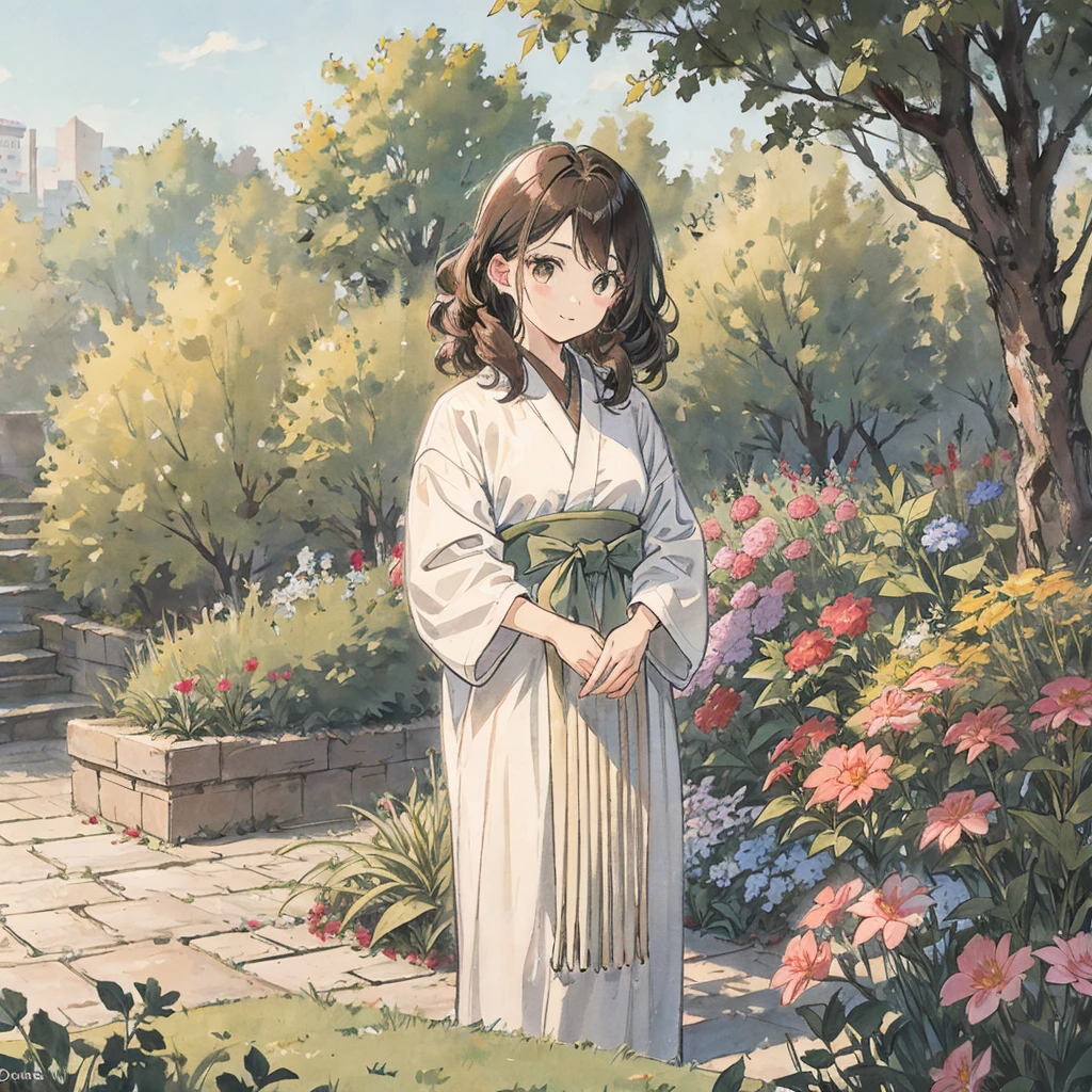 Female curly hair cute, name chiharu, in the garden, cute brown