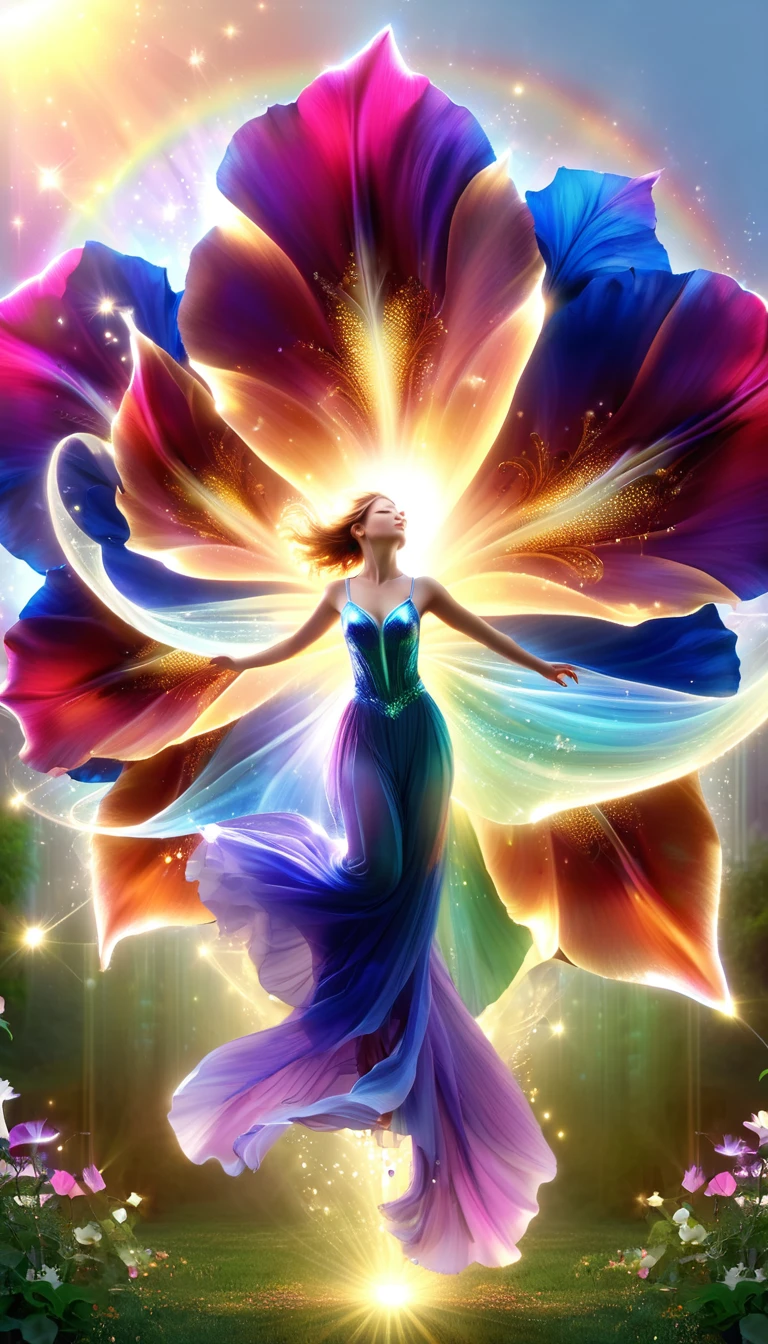 Made by AIS-RCN, 8K Photo, "words, Beautiful and angelic,Jumping out of a morning glory flower, Transform your thoughts into delicate works of art.", Supple, Side light,