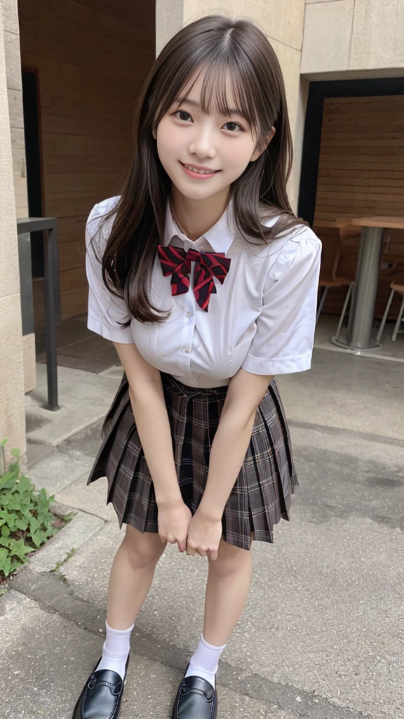 (A slim girl with big breasts in a high school uniform:1.3、Long Shot:1.5、Brown Loafers:1.5、Stand with your feet shoulder-width apart:1.5、Facing forward:1.5)、(Looking at me with a cute face and smiling: 1.5)、(No background:1.3)、(Anatomically correct:1.3)、(Complete Hand:1.3)、(Full Finger:1.3)、Photorealistic、Raw photo、Highest quality、High Resolution、Delicate and beautiful、Perfect Face、Beautiful fine details、Fair skin、Real human skin、pores、((Thin legs))、(Black Hair)