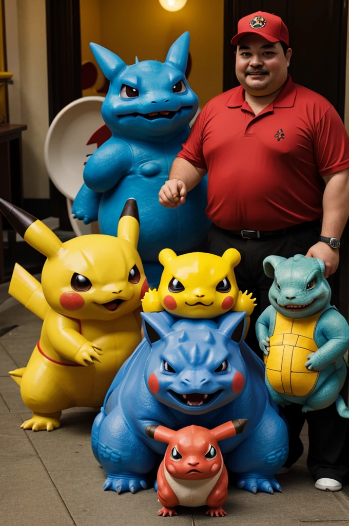 I want you to believe the red master with his Pikachu Charizard Blastoise Bulbasaur and Snorlax taking a photo