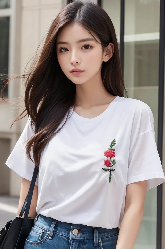 Effortless、Elegance、One Point T-Shirt、trend、simple、design、Sophisticated style、A subtle embroidery on the chest。casual、Elegant