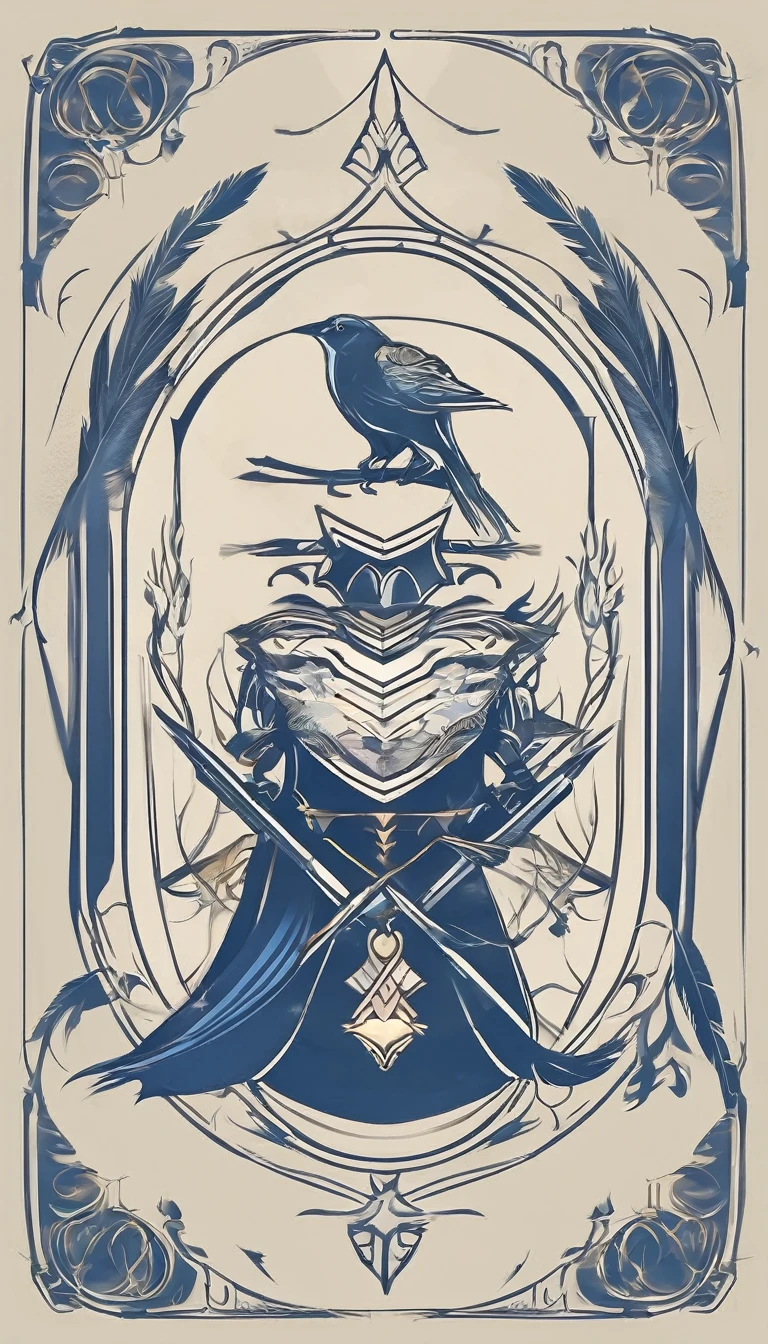 Create a minimalistic, simple, fantastic, easy to understand, logo design for an upcoming Fantasy Role Playing Game called " Penamemoria". The game is about a world full of bird and feathers. A boy enters that world and discovers his true artistic identity. Create a logo design that transmits the essence of this videogame. It´s a fantasy game, with fantasy elements. Create the logo in the center and a fantasy theme as background. Use the colours blue, white, yellow in the logo. The logo design must convey a sense of fantasy, dreams and music. Must convey a feeling of being a true Dreamer