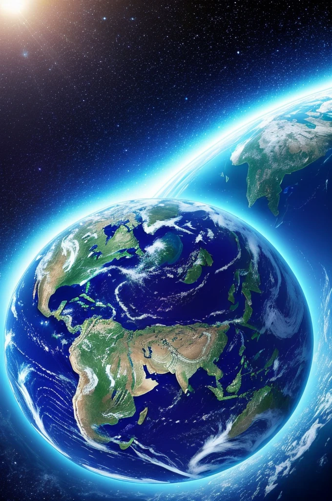 digital illustration featuring Earth viewed from space, enveloped by a network of interconnected lines forming a geometric grid. The Earth should be depicted with realistic details, showcasing continents and oceans. The background should be a dark, star-filled expanse with a bluish hue, creating a sense of depth and vastness. Incorporate a futuristic, holographic interface overlaying the scene, with circular patterns and glowing elements to emphasize a high-tech, sci-fi aesthetic. The overall mood should be mysterious and awe-inspiring, highlighting the beauty and complexity of our planet in the context of advanced technology.