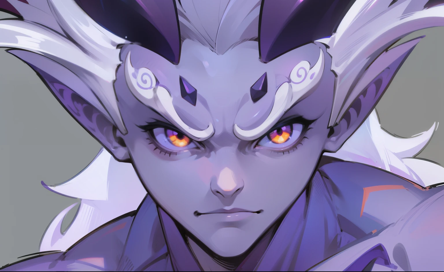 Monster male head with fierce features and purple Chiyou HD details