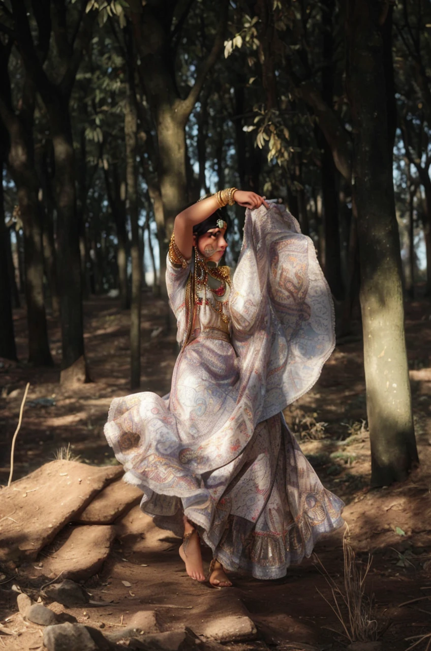 Gypsy woman dancing with Hindu features with lots of gold in her arms