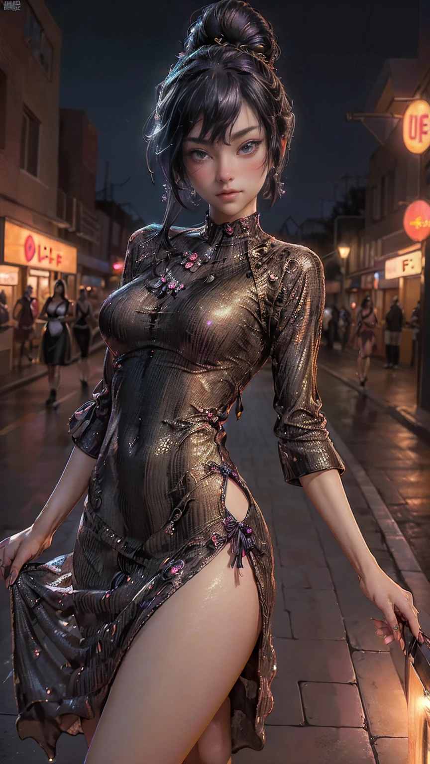 (Best Quality), ((Masterpiece), (Details: 1.4), 3D, Beautiful Cyberpunk Woman, HDR (High Dynamic Range), Ray Tracing, NVIDIA RTX, Super Resolution, Unreal 5, Subsurface Scattering, PBR Texture, Post Processing, Anisotropic Filtering, Depth of Field, Maximum Sharpness and Clarity, Multi-layer Texture, Albedo and Highlight Maps, Surface Shading, Accurate Simulation of Light-Material Interactions, Perfect Proportions, Octane Rendering, Bicolor Light, Large Aperture, Low ISO, White Balance, Rule of Thirds, 8K RAW, Pink Puffiness, NSFW, (Kpop Idol), (aegyo sal: 1), (crowd watching), hand touching breasts, kneeling, pose, exposed, seductive, sexy, poor, , movie, tears, teardrops, (torn clothes: 1.9), (transparent wet clothes: 1.8), (see-through sections: 1.8), charming leg temptation, drooling, bare shoulders, real rain, wet hair,.. Wet transparent pajamas, wet broken panties, dark lips, breasts coming out, sweaty skin, blushing, (cum in face:1.4), (cum in tits:1.8), (in places with many people), (he wet)
