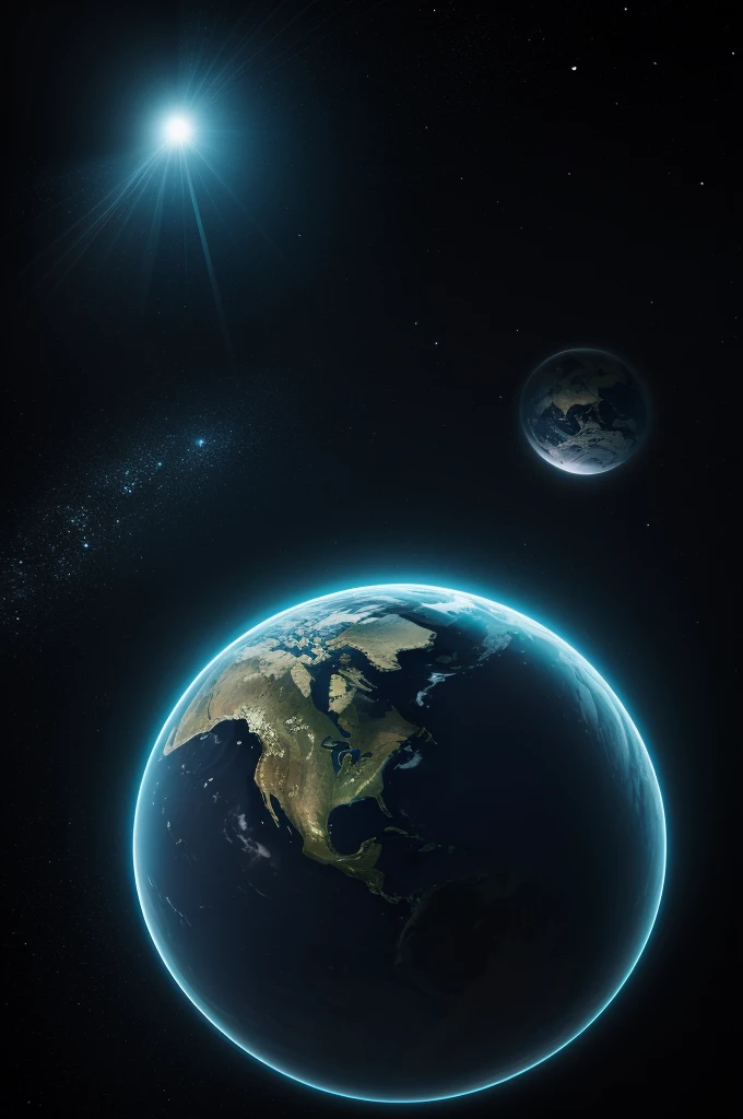 a digital illustration featuring Earth viewed from space,  transparant, enveloped by a network of interconnected lines forming a geometric grid. The Earth should be depicted with realistic details, showcasing continents and oceans. The background should be a dark, star-filled expanse with a bluish hue, creating a sense of depth and vastness. Incorporate a futuristic, holographic interface overlaying the scene, with circular patterns and glowing elements to emphasize a high-tech, sci-fi aesthetic. The overall mood should be mysterious and awe-inspiring, highlighting the beauty and complexity of our planet in the context of advanced technology.