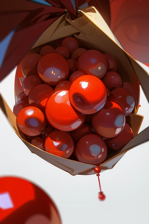 Red marbles inside a small sack 