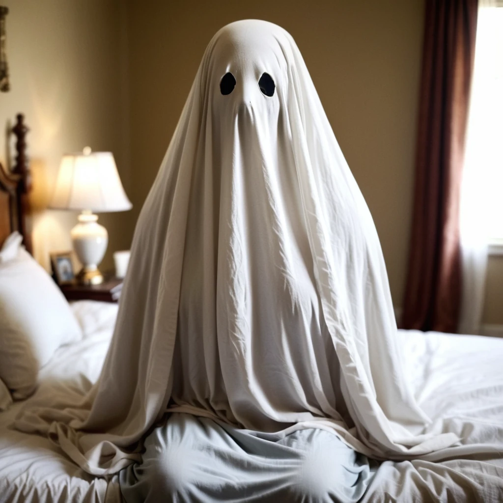 detailed masterpiece, ghost woman, in bed, giant breasts, big boobs