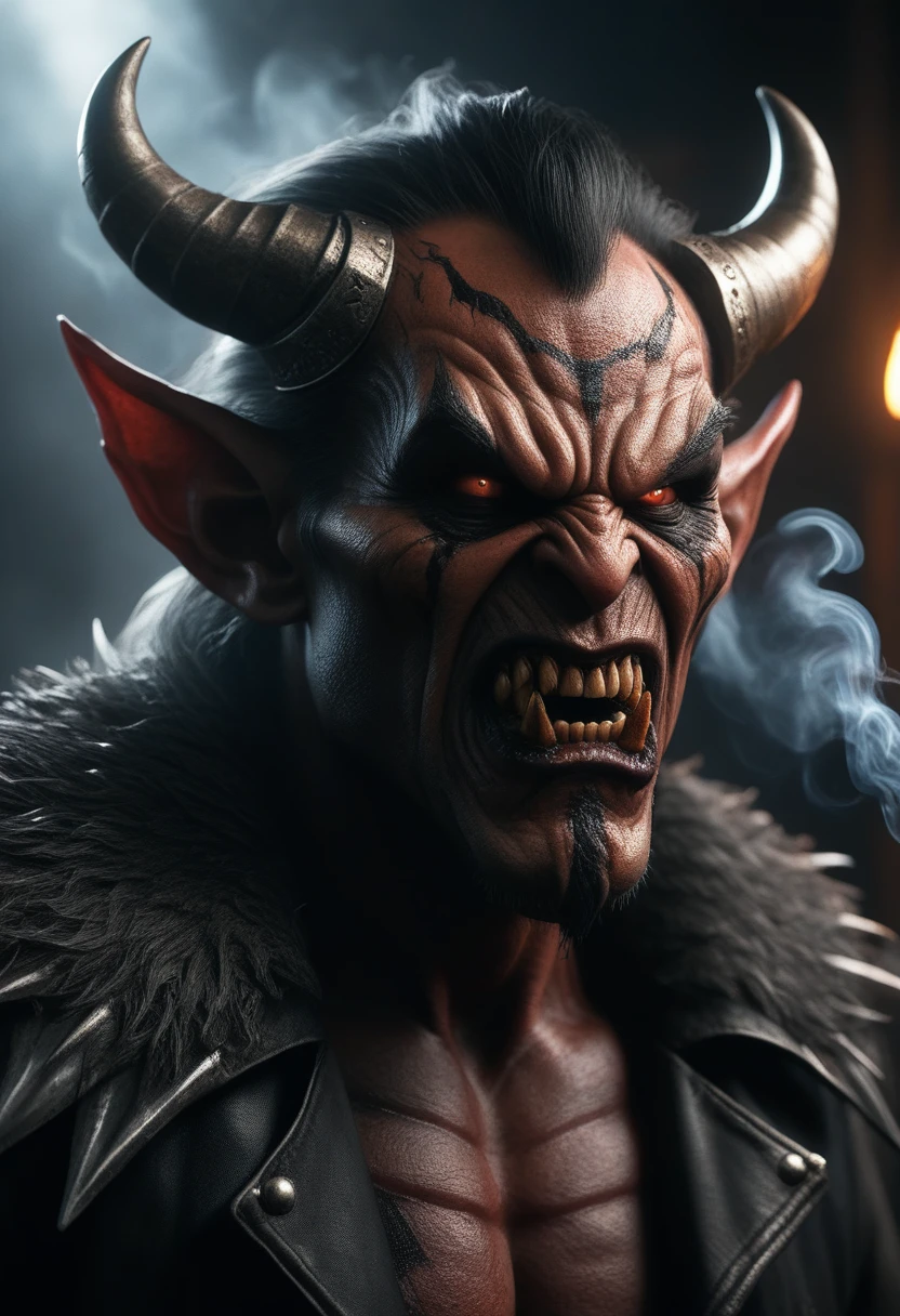((fantasy)1.5 photography, high-quality imagery), hyperdetailed, hyperrealistic,full scene,realism,Close up shot of an realistic mad angry dark evil demon,holding a smoking gun, portrait photography,MASTERPIECE, light reflections, cgi vfx, various colors, fantasy art, horror art,dark fantasy,high definition, cinematic, behance contest winner, stylized digital art, smooth, ultra high definition, 32k, unreal engine 5, ultra sharp focus, intricate artwork masterpiece, ominous, epic, 32k details, ultra details, dynamic lighting, cinematic, photo-realistic, 50mm lens, f/2.8, natural lighting, HDR, realism, mysterious, 64 megapixels, depth of field, hyperrealism, photorealistic, 32k ultra fine detail, masterpiece, High detailed, Realism, Epic, Enhance, Beautify, Epicrealism, intricate, detailed, 500px, promo shot,typography, 3d render,bloody text “I HATE COPYCATS”