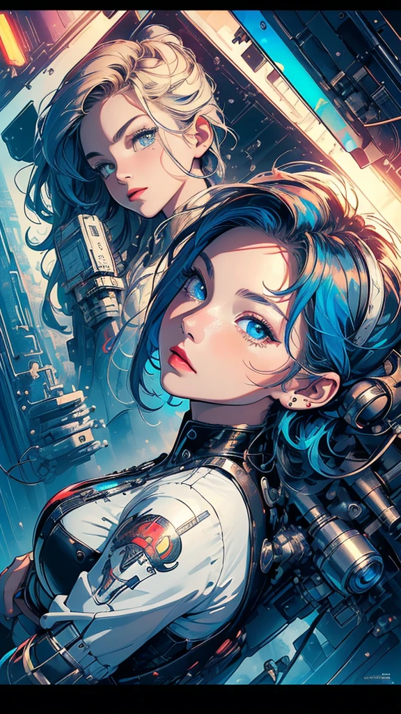 (((masterpiece, highest quality))),(((solo:1.2))),(((1girl:1.2))),32k wallpaper, very detailed, poster, vintage science fiction,(((((geometric cinematic movie poster))))), (bauhaus), shape,(((abstract))),(mid century modern),movie poster,(((((portfolio))))),(((((Close-up))))),(((((bust up))))),((((more various angle)))),(((highlight))),Vast landscape,((((heterochromia)))),(((complete. detailed face))),((((Extremely talented)))),(((((most complicated machine))))),(((genius mechanic))),((Overall colorfully)),neon sign