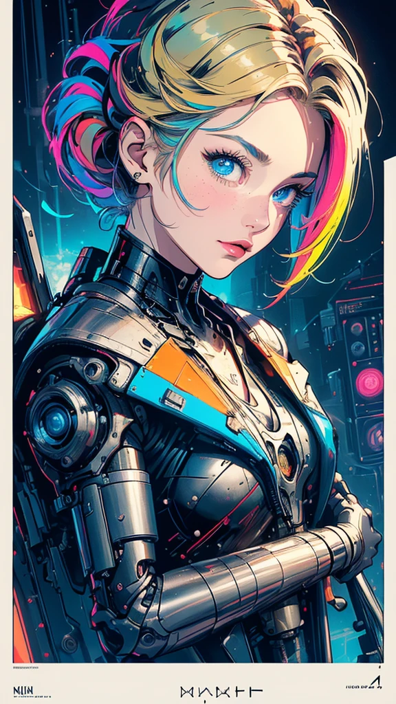 (((masterpiece, highest quality))),(((solo:1.2))),(((1girl:1.2))),32k wallpaper, very detailed, poster, vintage science fiction,(((((geometric cinematic movie poster))))), (bauhaus), shape,(((abstract))),(mid century modern),movie poster,(((((portfolio))))),(((((Close-up))))),(((((bust up))))),((((more various angle)))),(((highlight))),Vast landscape,((((heterochromia)))),(((complete. detailed face))),((((Extremely talented)))),(((((most complicated machine))))),(((genius mechanic))),((Overall colorfully)),neon sign