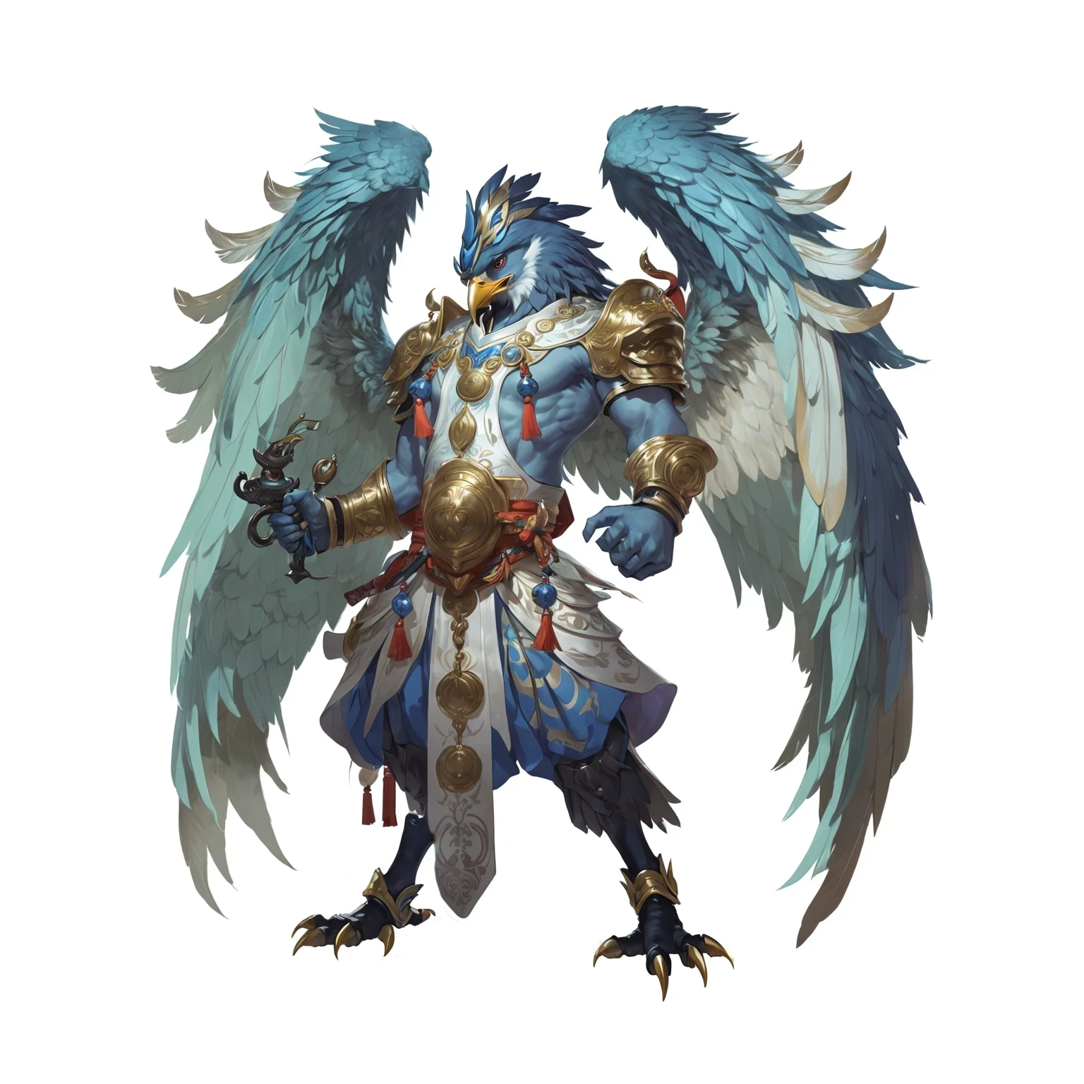 Close up of a person with a bird on his back, Onmyoji detailed art, Onmyoji, Fantasy concept art, Black Arakolla Eagle Warlord, Keqing from genshin impact, Super detailed fantasy characters, Hero fantasy character concept, Shadowverse character concept, Happy, Winged Armor Horn, Majestic Angel